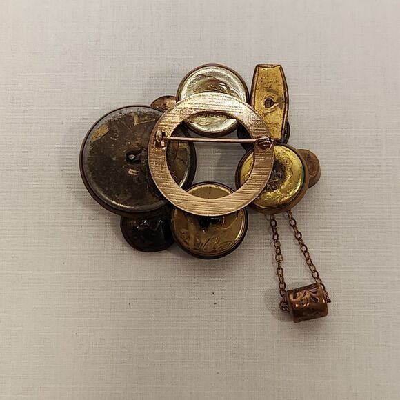 Fashion‎ Brooch Brass Buttons Circles Clear Accents - Picture 2 of 3